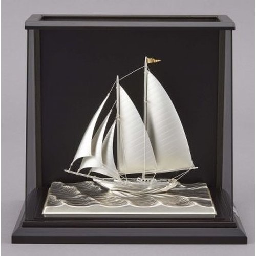 純銀 丸形帆船 7号 スロープケース 武比古 置物 共箱付き 銀製 銀製品